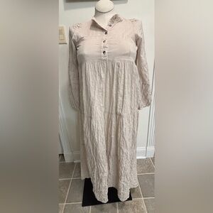 PIETSIE Tiered Maxi Dress "San Pancho" Natural/Oatmeal Cotton Linen Size XS